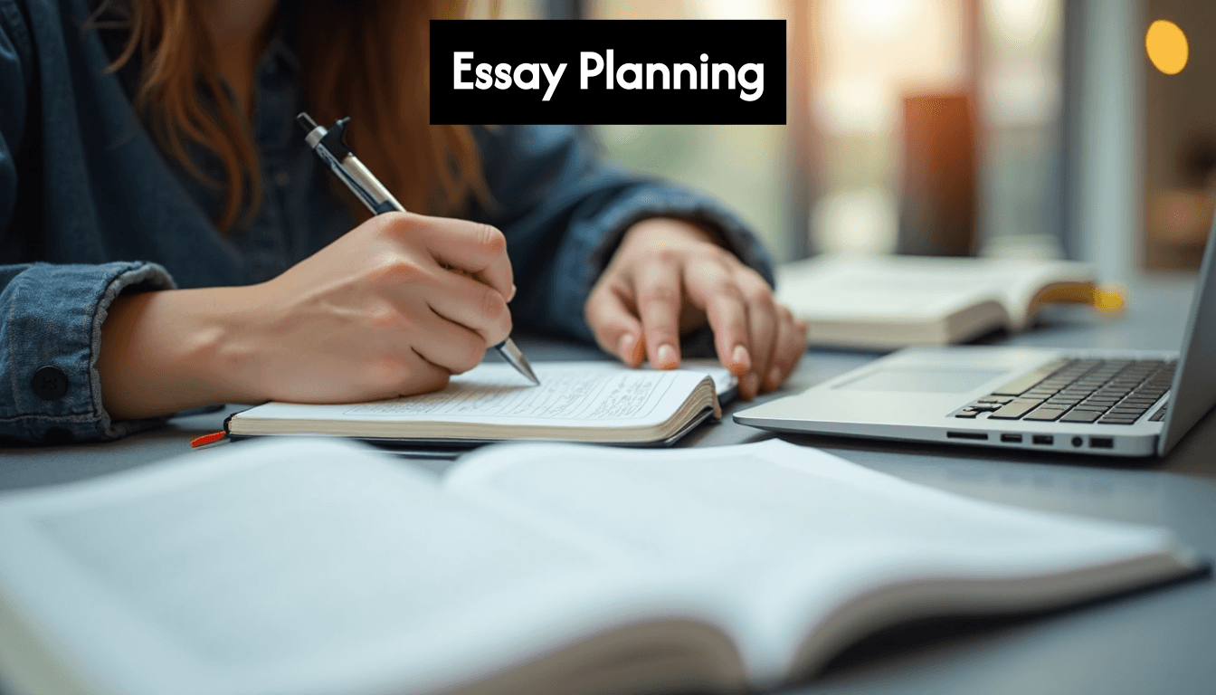 Mains planifiant une dissertation avec un carnet et un ordinateur portable