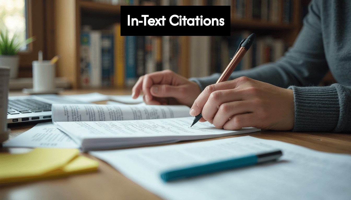 책과 함께 인용을 타이핑하는 손