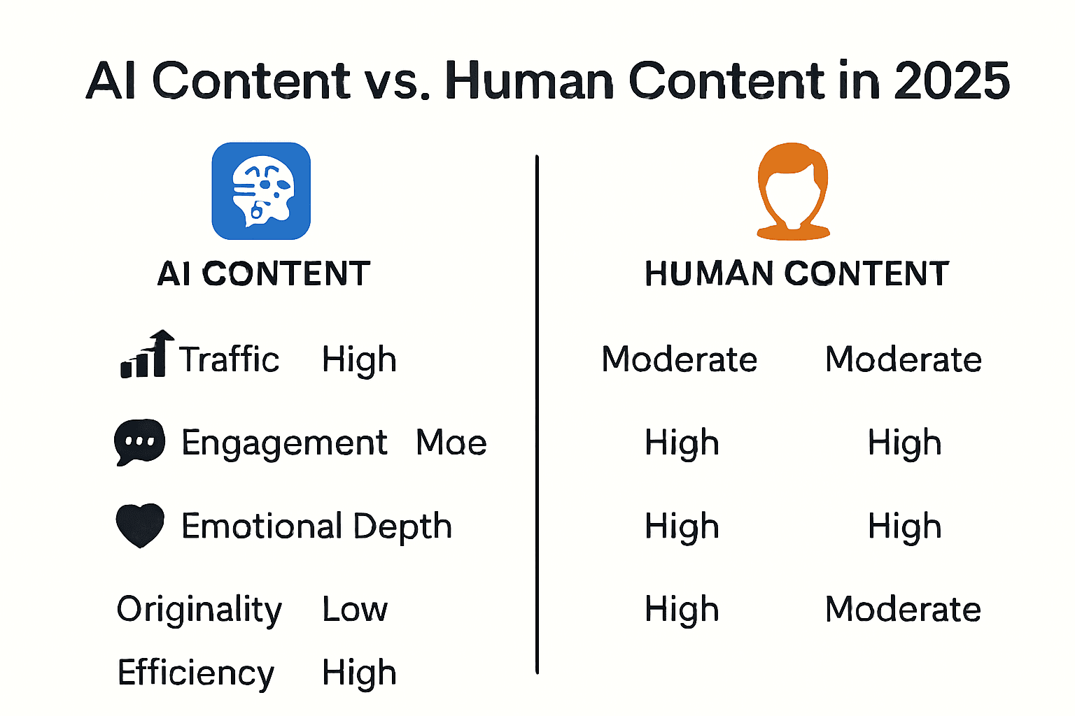 Infográfico de desempenho de conteúdo de IA vs conteúdo humano