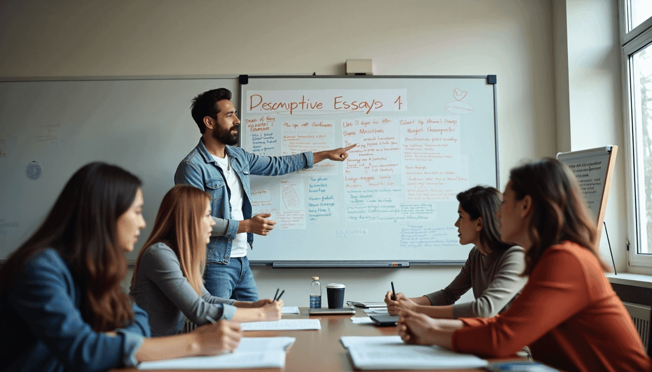 Discussão em sala de aula sobre exemplos de redação descritiva