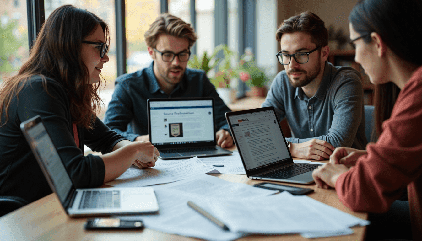 Afgestudeerde studenten die gezamenlijk onderzoekbronnen en gegevens evalueren