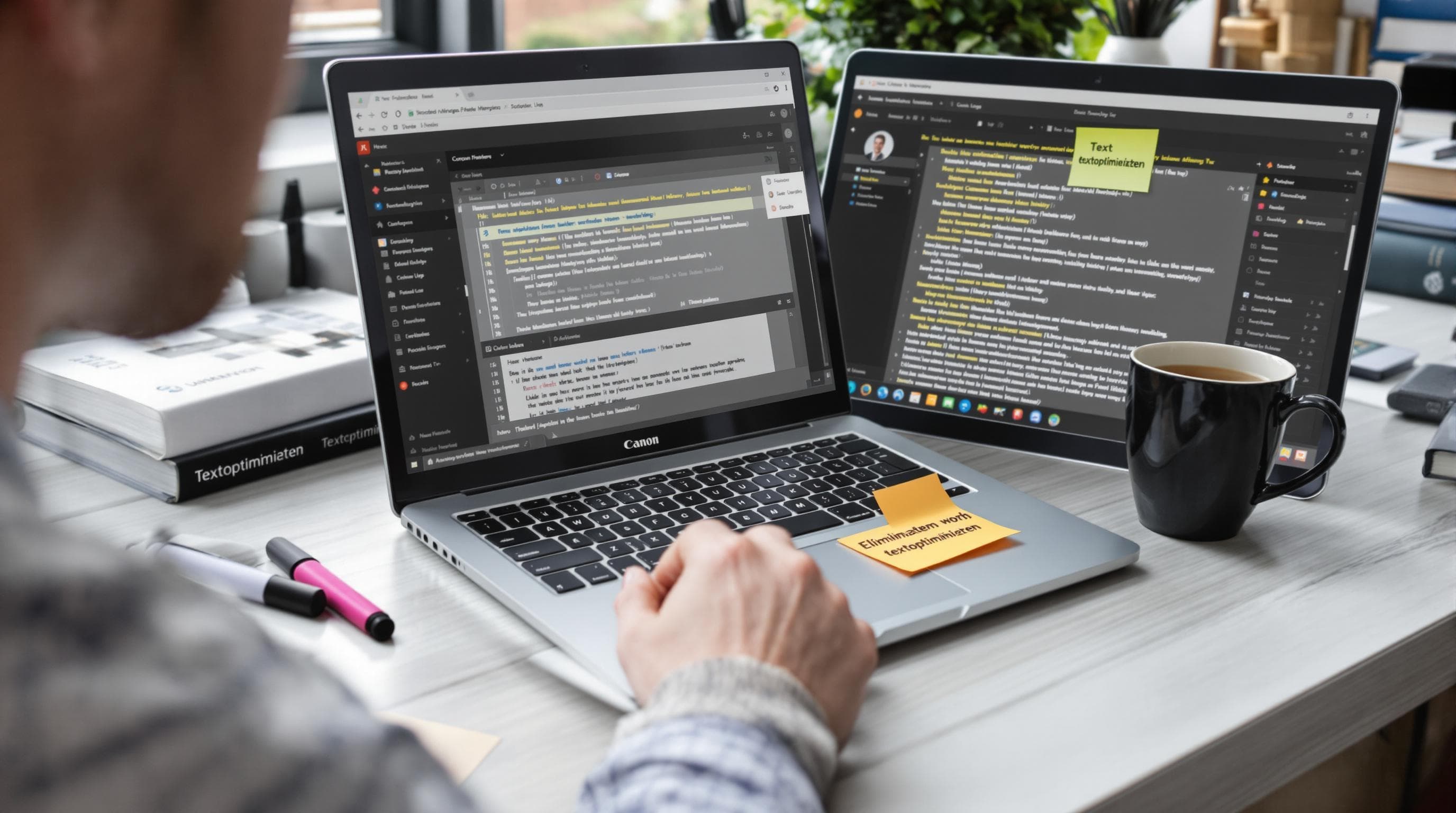 Estudante edita ensaio acadêmico, Textoptimierung em nota adesiva