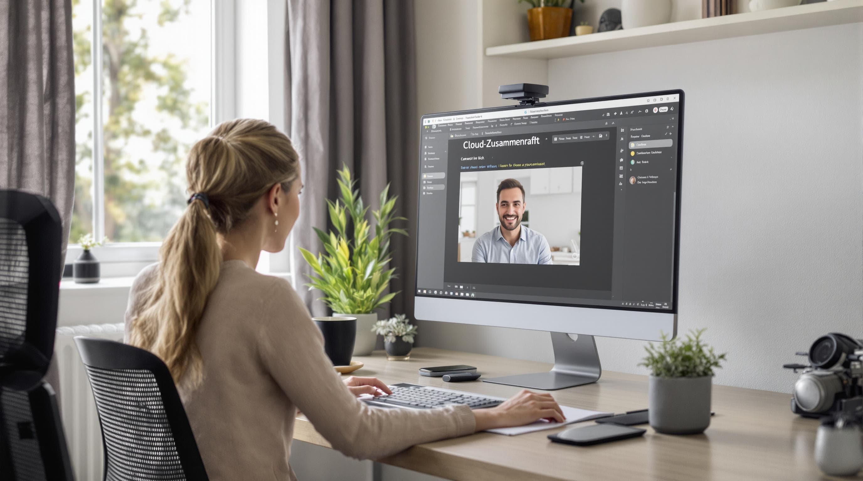 Collaborazione virtuale su documenti cloud su laptop e schermo