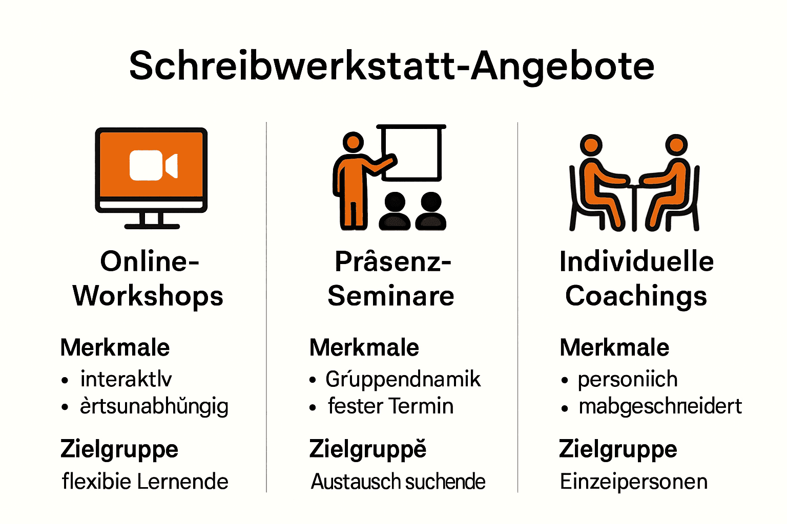Infografik: Vergleich Schreibwerkstatt Angebote und deren Arten 2025