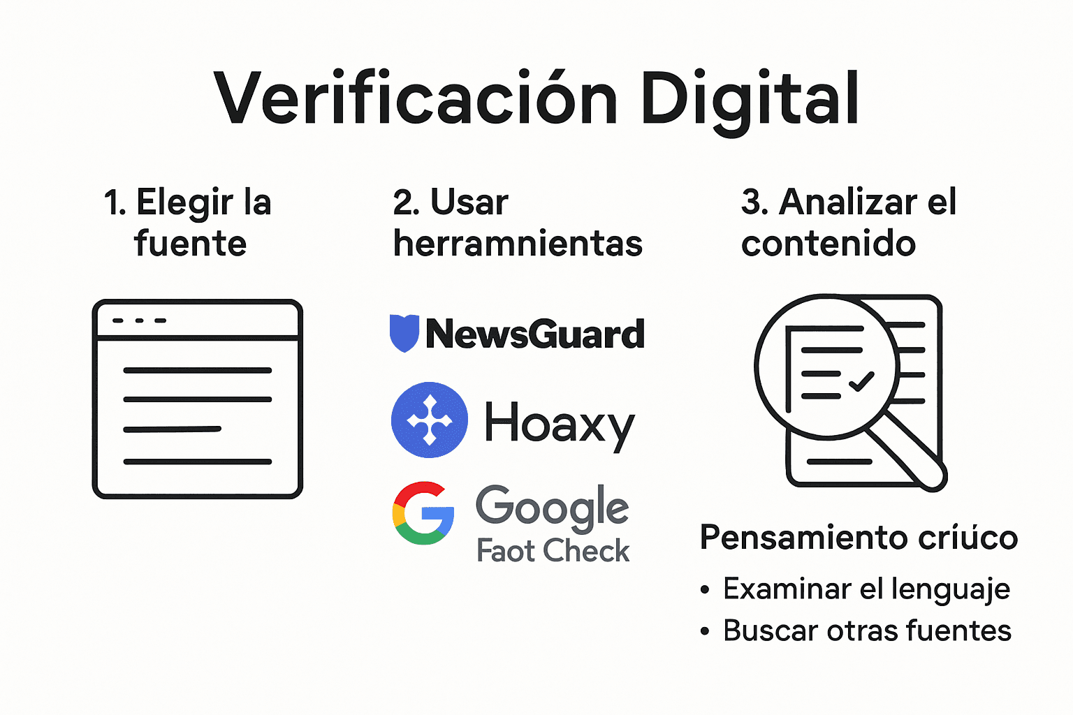 Infografia com o processo de verificação digital de fontes