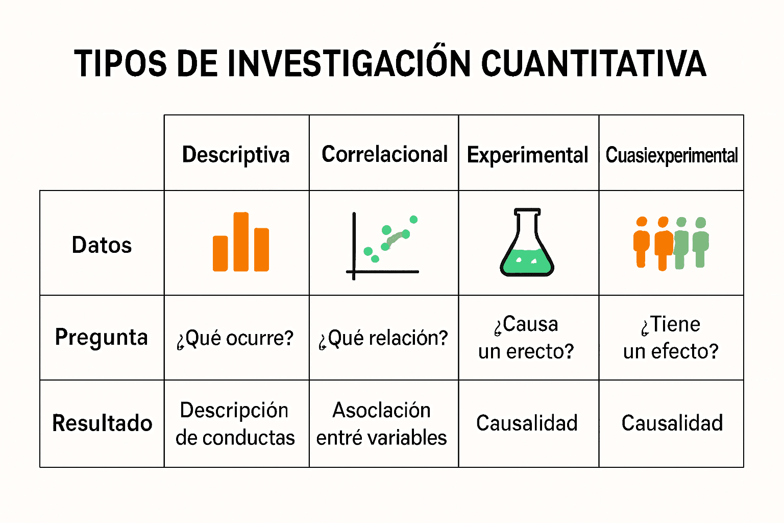 Infográfico mostrando tipos de métodos de pesquisa quantitativa comparados visualmente