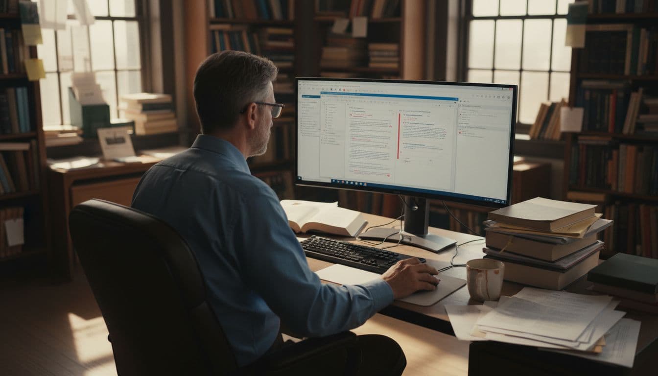 Professor reviewing AI-generated academic writing