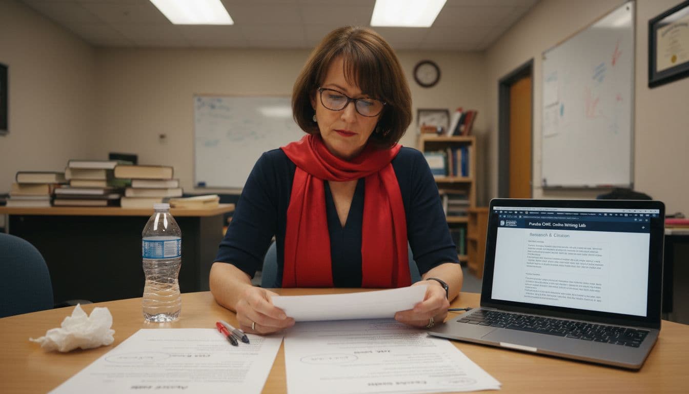 다양한 인용 스타일 예제를 검토하는 교수