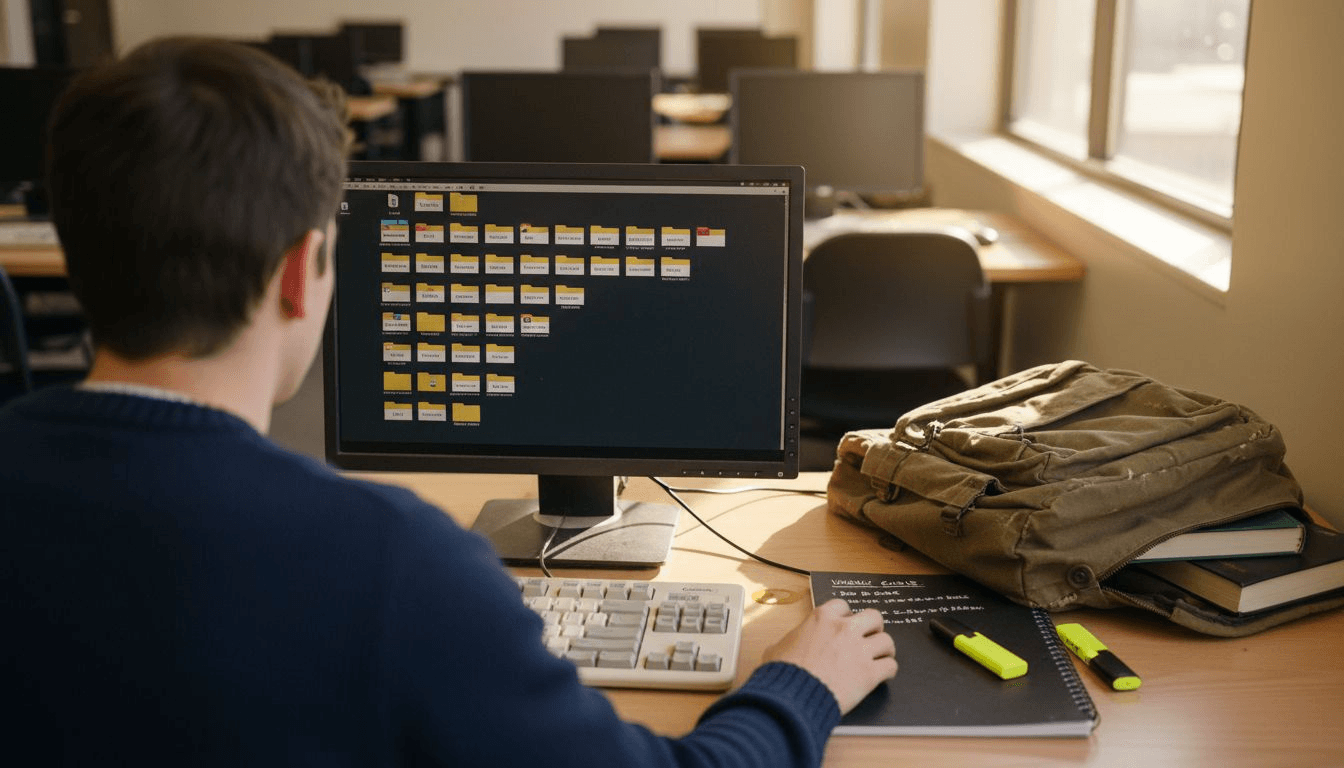 Študent organizira digitalne raziskovalne mape