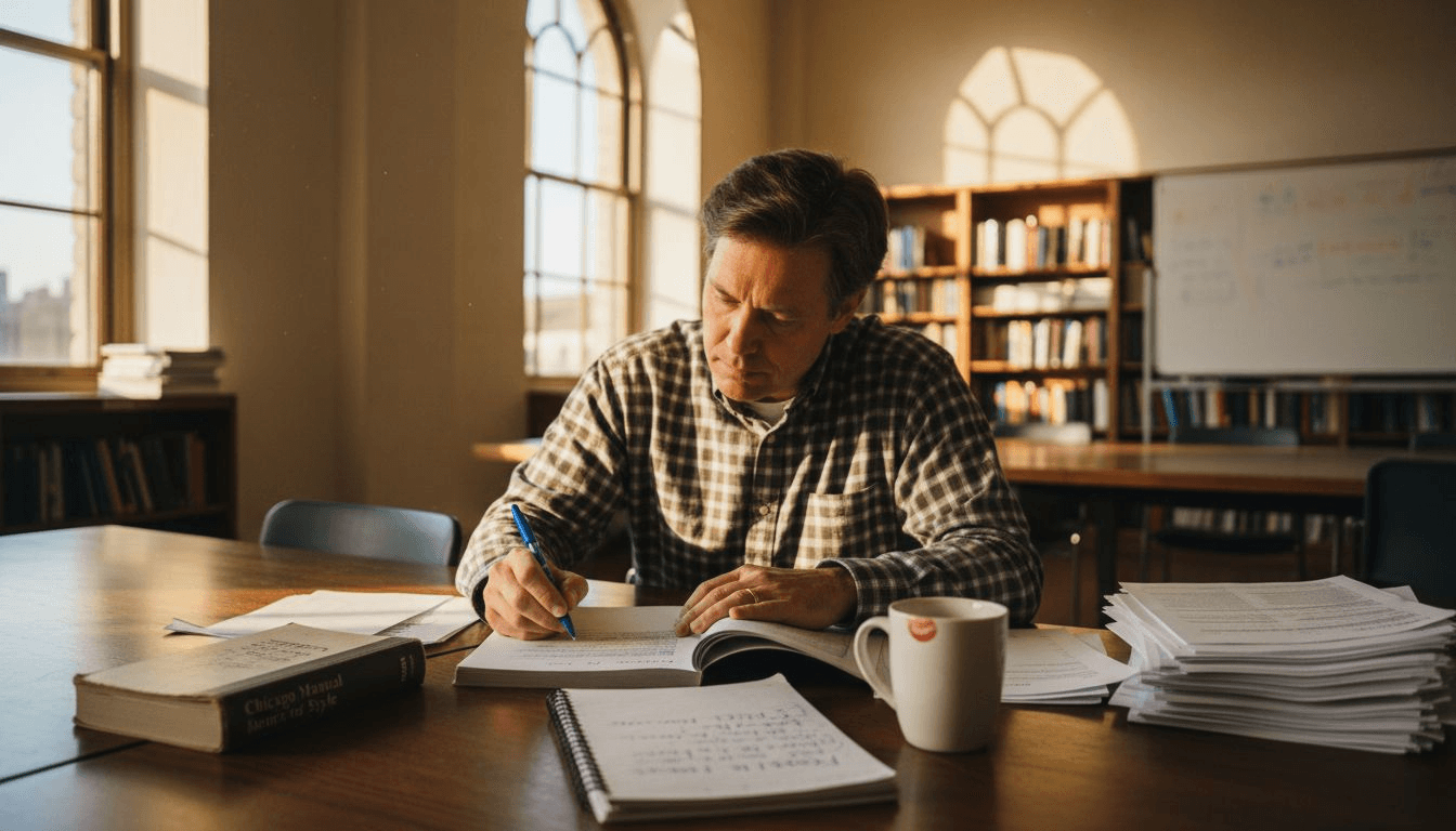 시카고 인용 형식을 검토하는 교수