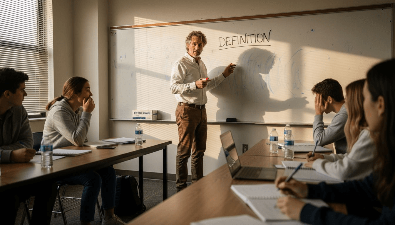 Professor die lesgeeft over duidelijke definities
