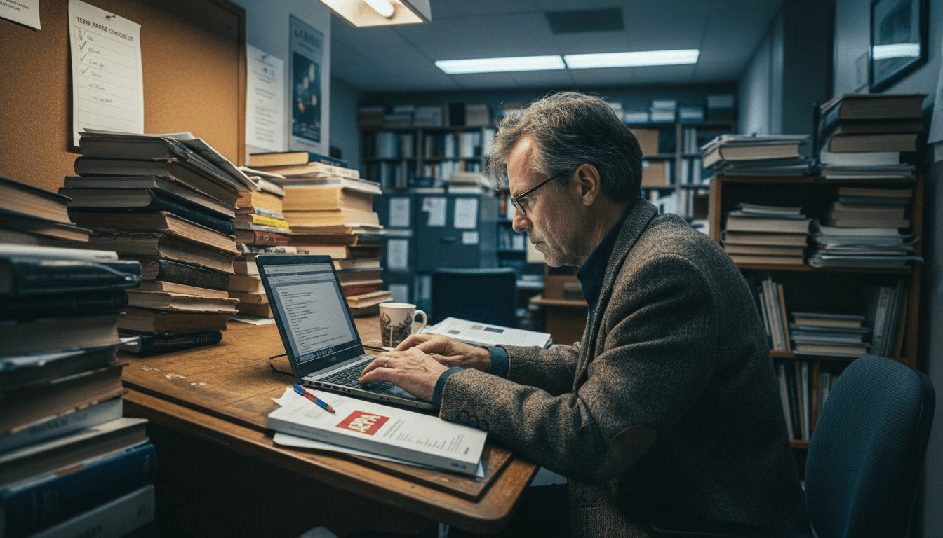 Profesor dela na raziskovalnih citatih v pisarni