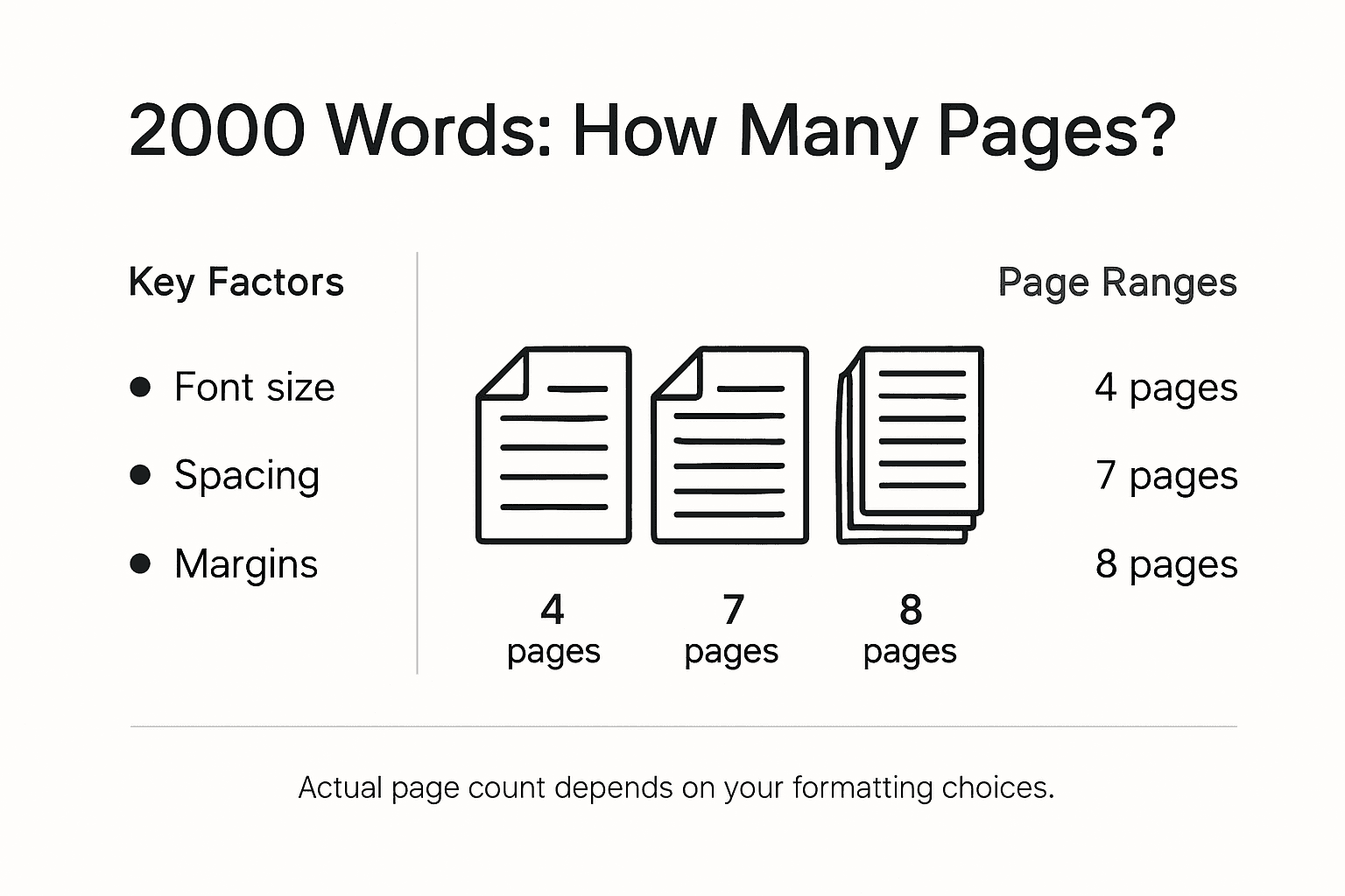 Infografik zeigt Faktoren und Bereiche der Seitenanzahl eines 2000-Wörter-Essays