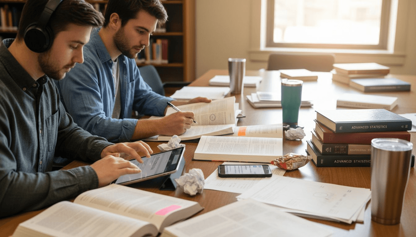 Studenten die samenwerken aan werk-privébalansonderzoek