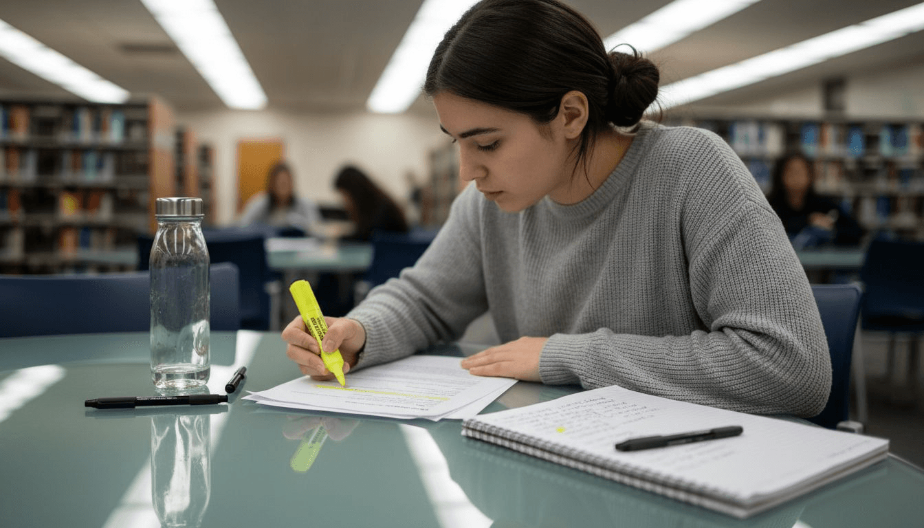 Študent pregleduje akademske elemente PDF v knjižnici