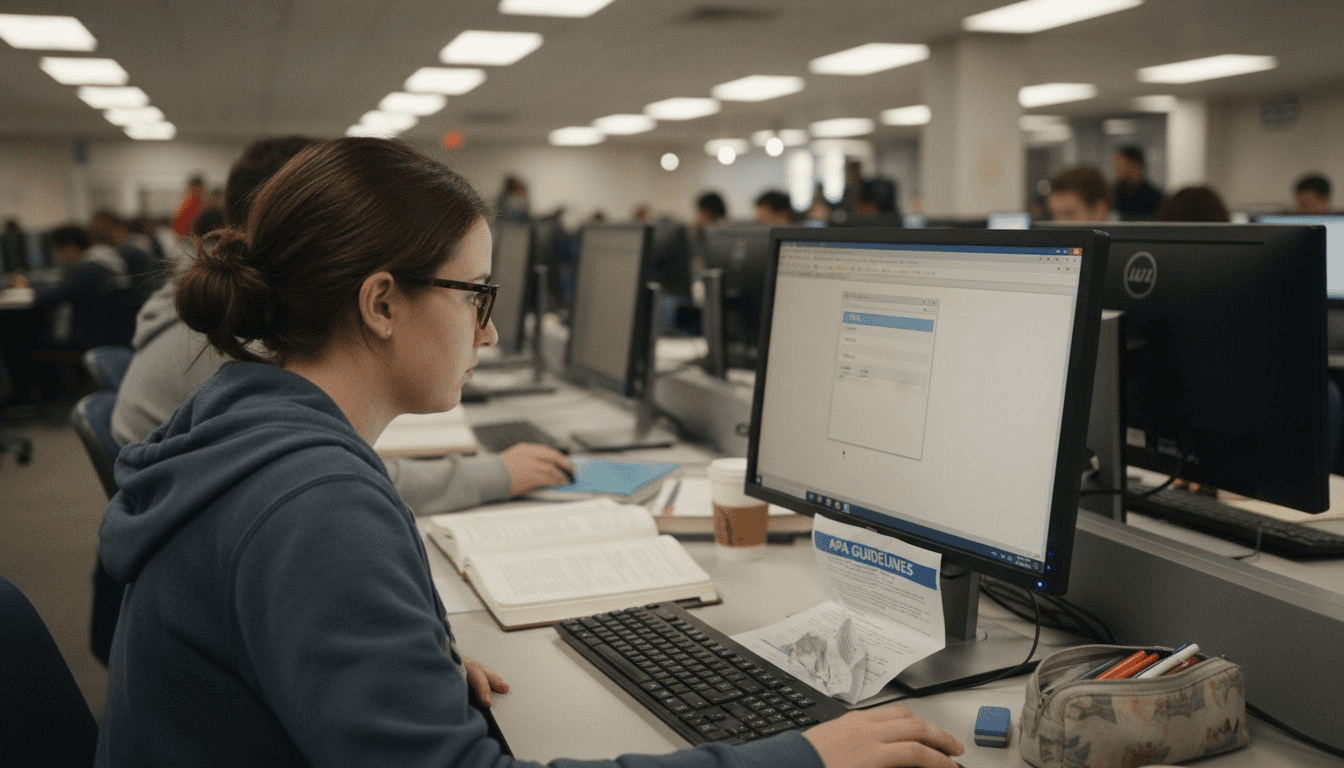 Student die een APA-geformatteerde titelpagina controleert