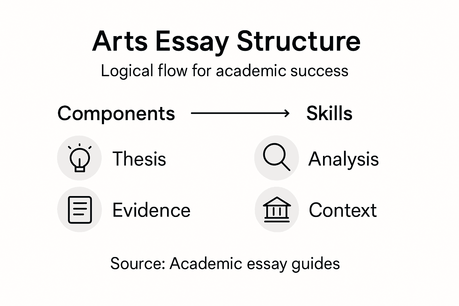 Infographic over kunstessaystructuur en vaardigheden