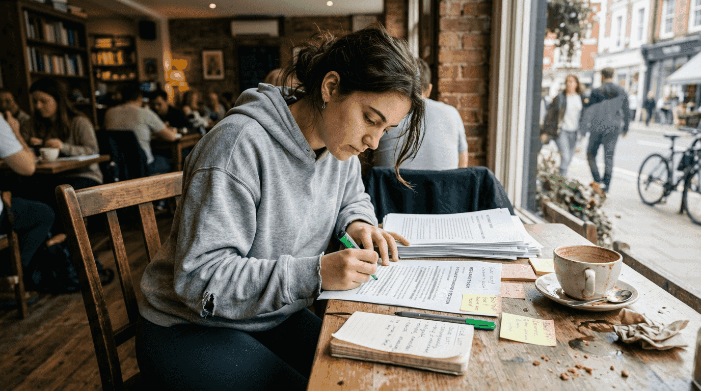 Frau annotiert Band 7 IELTS-Aufsatz
