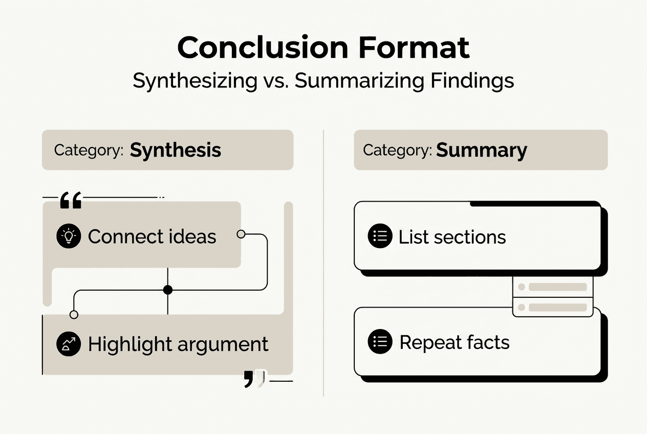 Infographic die synthese en samenvatting in conclusies uitlegt