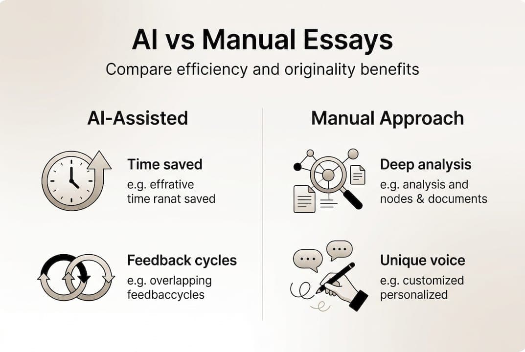 Infografik zum Vergleich von KI- und manuellem Essay-Schreiben