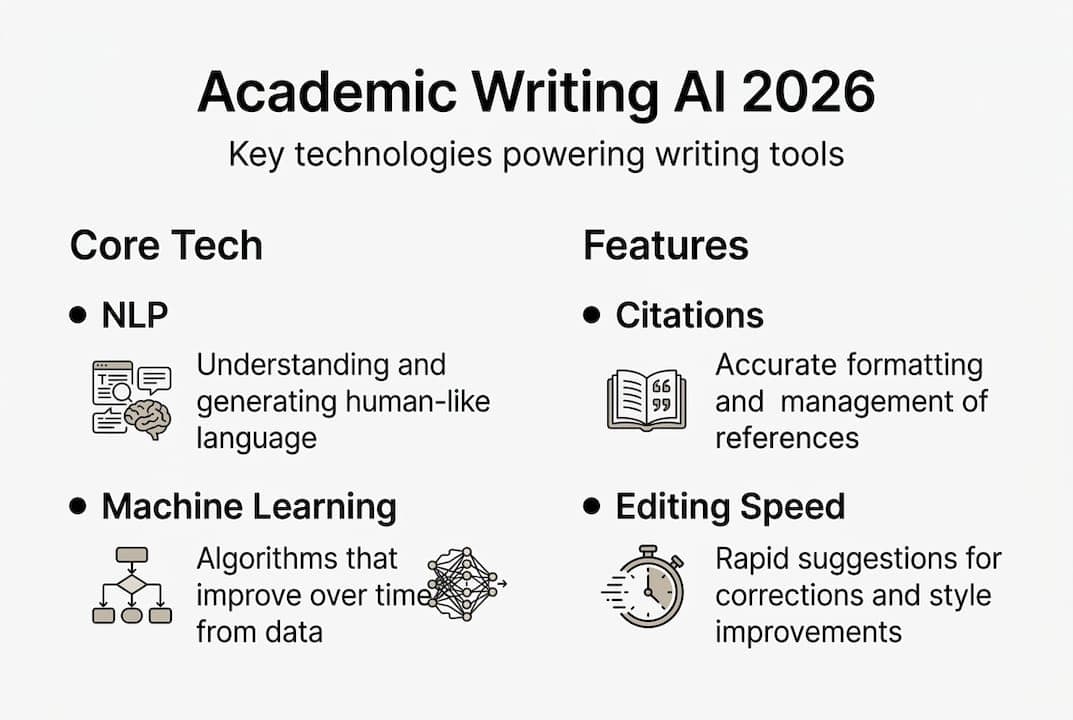 Infographie sur les technologies et fonctionnalités des outils décriture IA