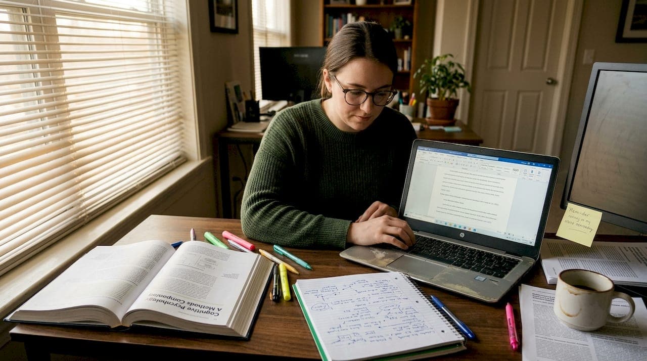 Student typt APA-bronvermelding met referenties