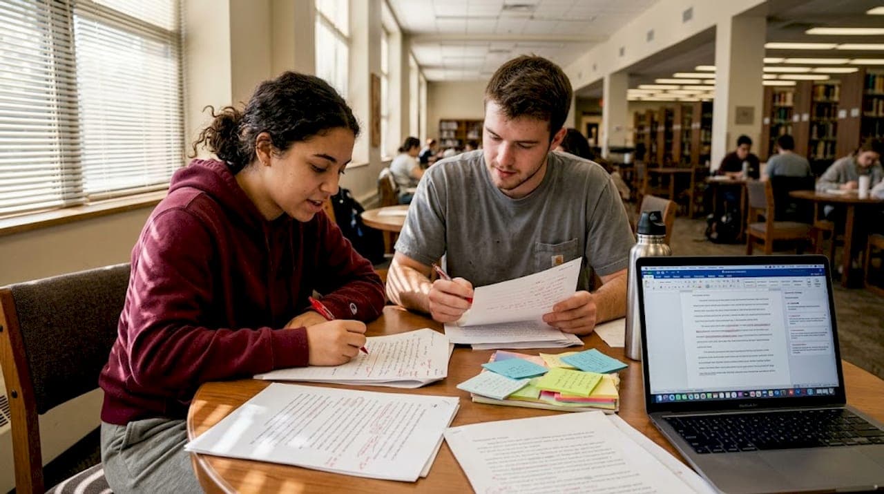 Studenten wisselen peer review-feedback uit op essays