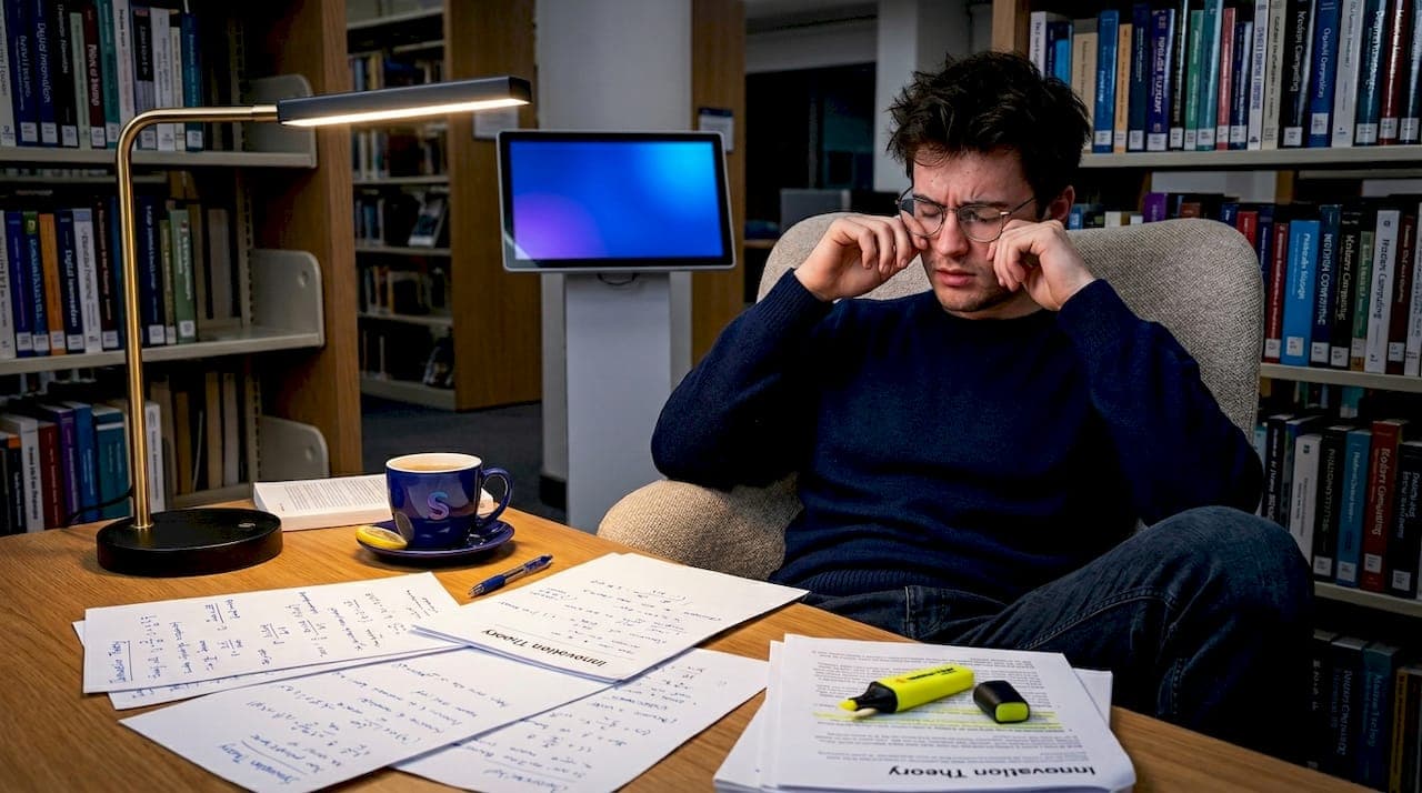 Tired student in library facing citation warning