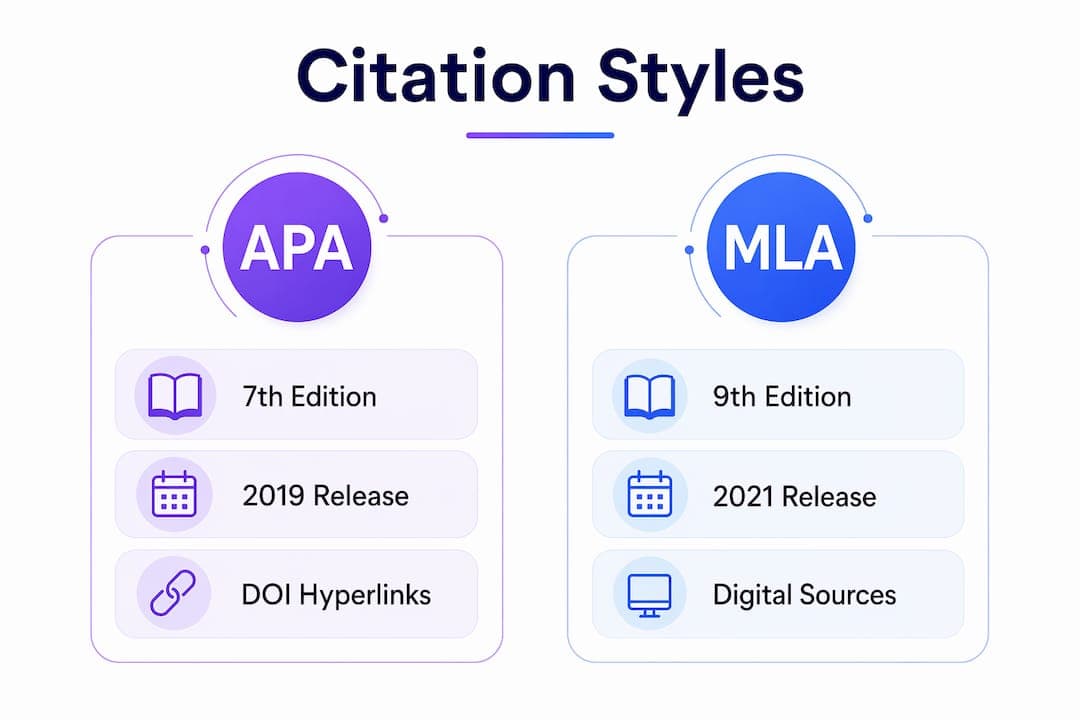 Infographie comparant les mises à jour des citations APA et MLA