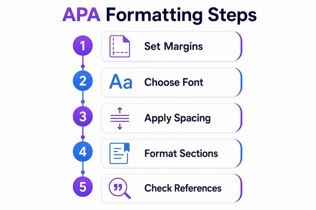 Infographic showing step-by-step APA formatting process