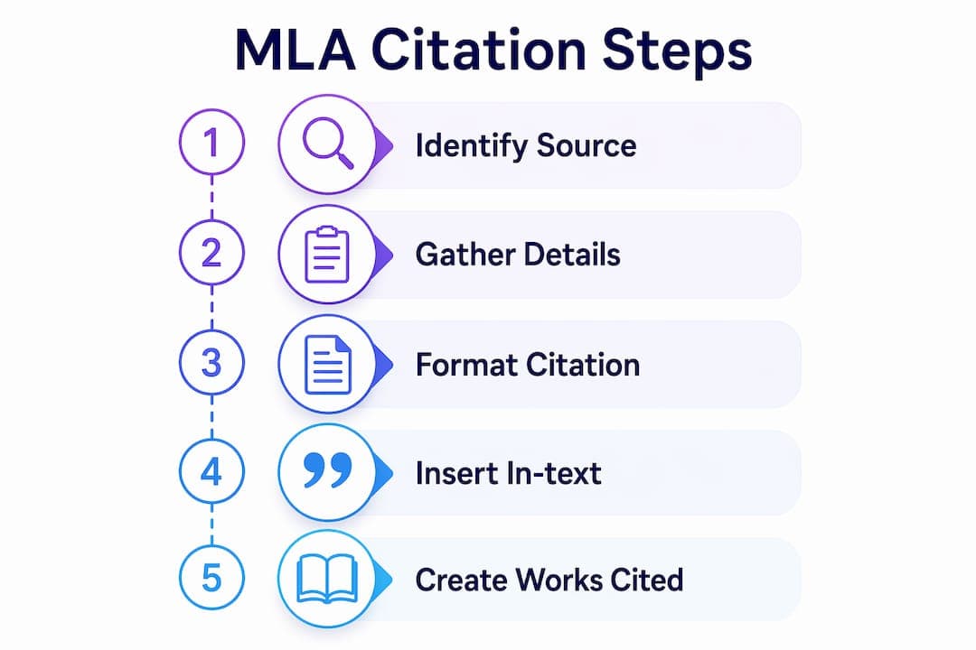 Infográfico mostrando as etapas de citação MLA