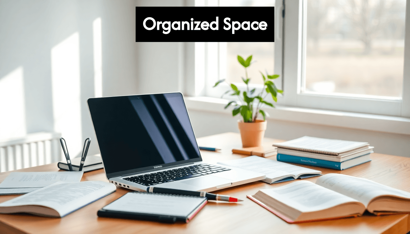 Escritorio de escritura organizado