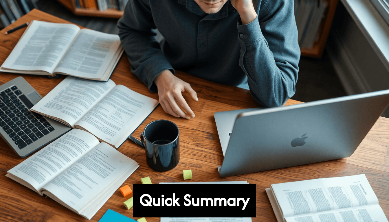 Pesquisador revisando artigos na mesa