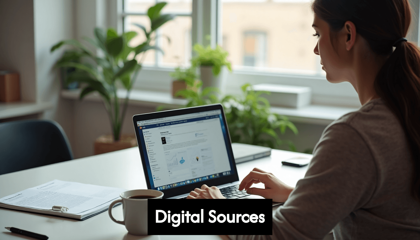 Estudante citando fontes digitais no laptop